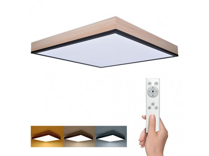 Solight LED stropní svítidlo 40W, 3000lm, 45x45cm s dálkovým ovládáním, hranaté, dřevěný dekor [WO802]