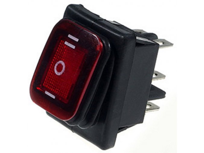 Vypínač kolébkový, 3 polohy I/0/II, červený, 16A/250V AC, podsvícený [84192]