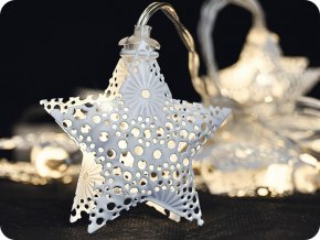 Solight LED řetěz vánoční hvězdy, kovové, bílé, 10LED, 1m, 2xAA, IP20 [1V224]
