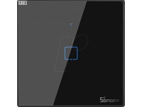 SMART-1-Vypínač černý WiFi + RF433 Sonoff, typ T3EU1C-TX (1 kanál), 2A, max.480W, tvrzené sklo [IM190314018]