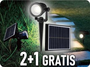 LED solární zapichovací svítidlo 2W, 40lm, IP65, černé, 2+1 zdarma!