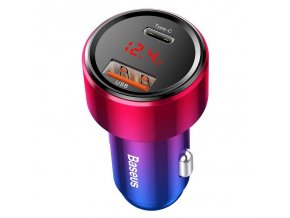Nabíjecí adaptér do auta Baseus Magic USB + USB-C QC 4.0, PD 45W/6A, červený + modrý [019263]