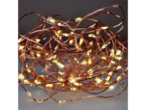 Solight vánoční řetěz měděný, 100x mini LED, 10m, 3xAA, teplé světlo [1V54-WW]