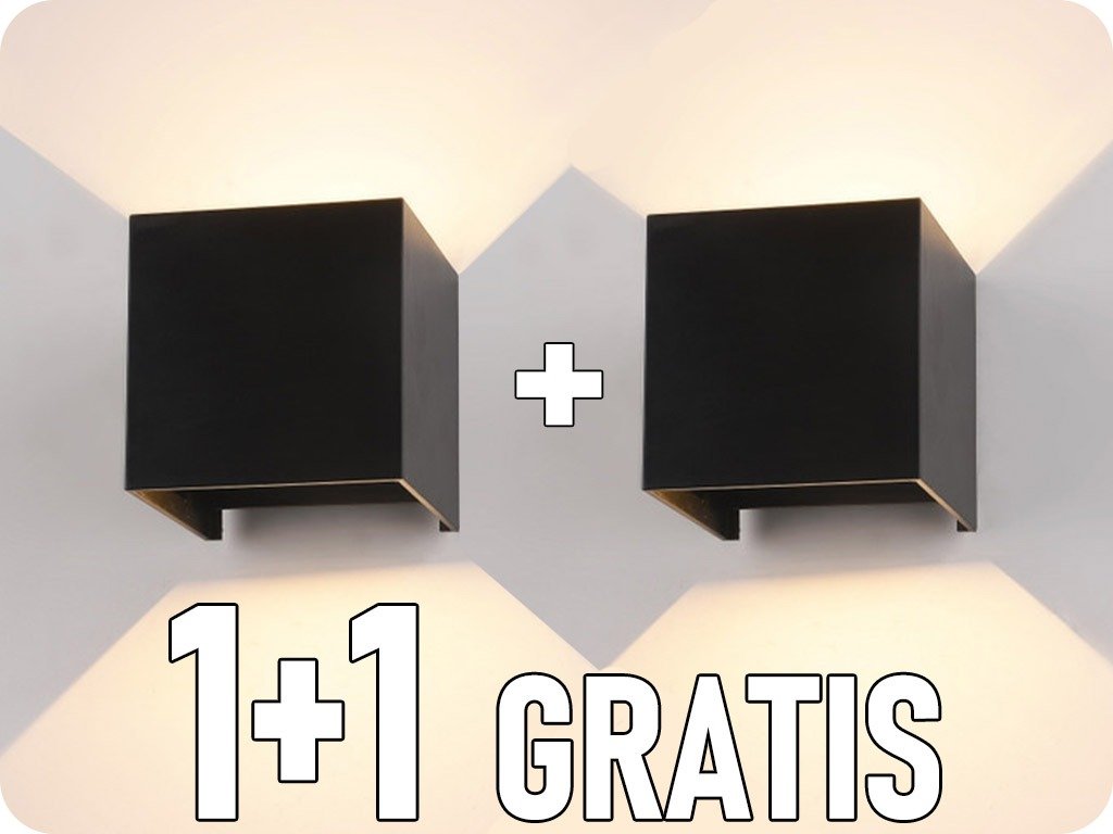 LED nástěnné svítidlo 5W, 700lm, čtverec, IP65, černé, 1+1 zdarma! Teplá bílá