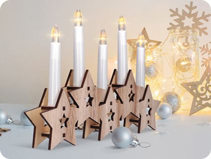 LED drevený svietnik, 5xLED, prírodné drevo, 2xAA [1V222]