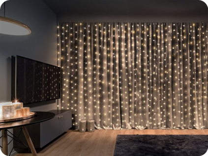 Solight LED vianočný záves okenný, strieborný, 300x mini LED, časovač, 8 funkcií, USB [1V10]