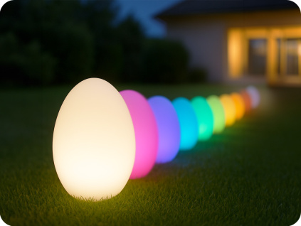 LED solárne vajíčko RGB+WW, IP44, nabíjateľné, výdrž 6-8h