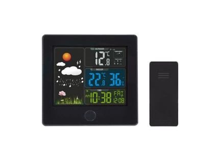 Solight meteostanica, farebný LCD, teplota, vlhkosť, RCC, čierna [TE80]