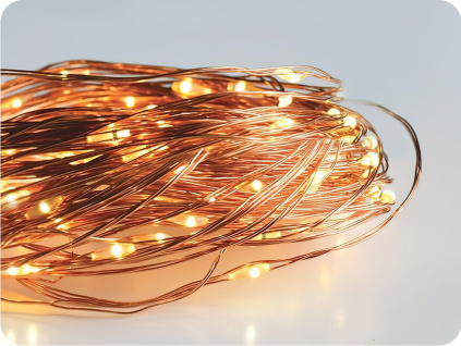 LED dekoračná reťaz 10m, 100LED, WW, 8 funkcií, s adaptérom, meď [X01100122]