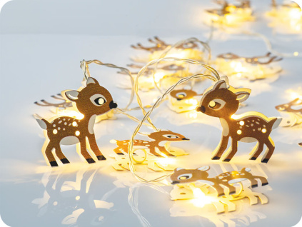 LED reťaz Bambi, kovová, 1.35m, 10LED, 3xAA, teplá biela, bez funkcií, transparentný kábel [XMDEER102A]