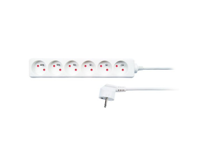 Solight predlžovací kábel, 6 zásuviek, 1,5m, biely [PP60]
