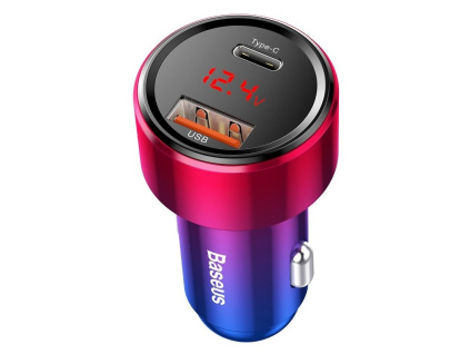 Nabíjací adaptér do auta Baseus Magic USB + USB-C QC 4.0, PD 45W/6A, červený + modrý [019263]