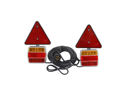 Sada LED svietidlo 5 funkcií ( zadné, brzdové, smerové, špz, odrazové) 12/24V s magnetmi, káblami a reflexným trojuholníkom [L1855]