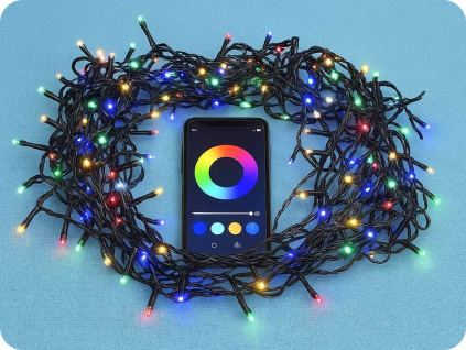 Solight LED WIFI smart vonkajšia vianočná reťaz, 400 LED, 20m, prívod 5m, teplá biela + viacfarebný [1V13-WIFI]