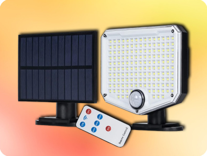 LED solárna lampa s PIR senzorom a diaľkovým ovládaním, 350lm, 1500mAh, 6500-7000K [LA0404]