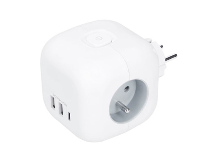 Rozbočovač kocka, 3 zásuvky 230V + USB A+C, vypínač [P110C]