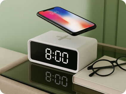 Budík s Qi bezdrôtovou nabíjačkou [CA07W]
