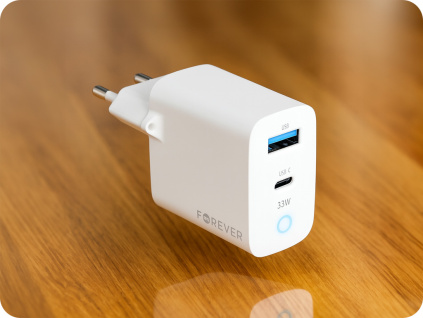 Nabíjací adaptér GaN PD QC charger 1x USB-C, 1x USB, 33W, biely [GSM171395]