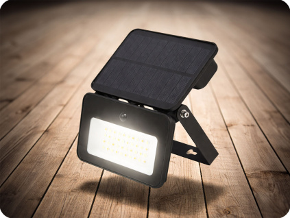 LED solárny reflektor so senzorom 6W, 660lm, CCT, čierny [WL913]