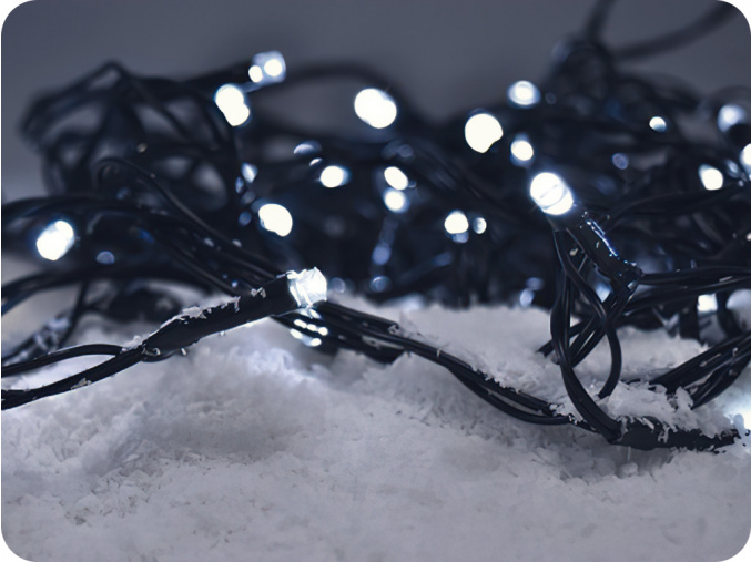Solight LED vonkajšia vianočná reťaz, 50LED, 5m, 3m prívod, 8 funkcií, IP44, 3xAA, studená biela [1V53-W]