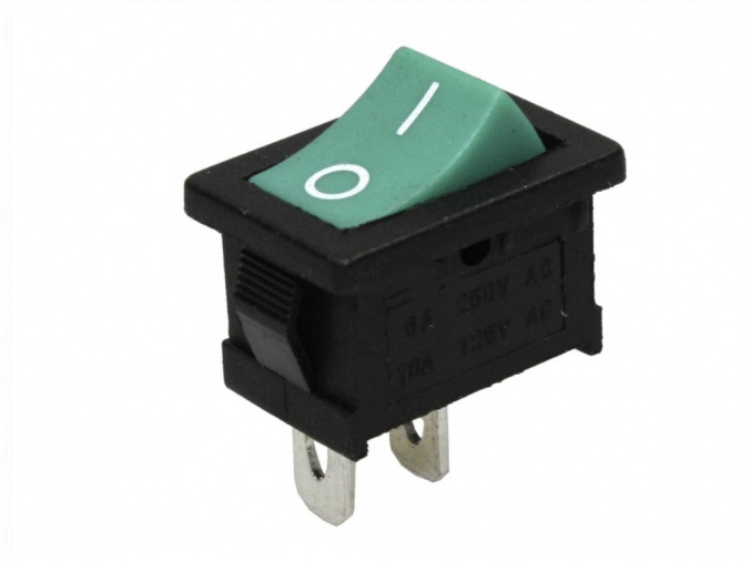 Vypínač kolískový I/O, 6A/250V, zelený [59659]