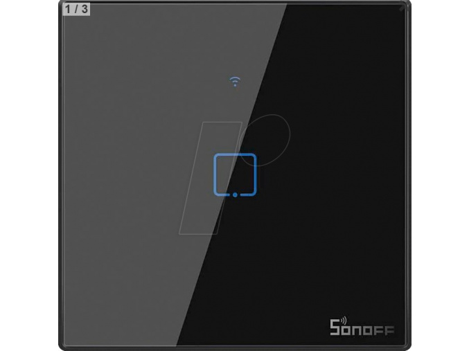 Smart 1-Vypínač čierny WiFi + RF433 Sonoff, typ T3EU1C-TX (1 kanál), 2A, max.480W, tvrdené sklo [IM190314018]