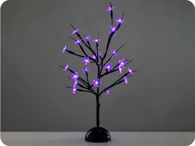 LED stromček na stôl, silikónové kvety, 3xAA, 25LED, fialové svetlo, IP20 [X1025811]