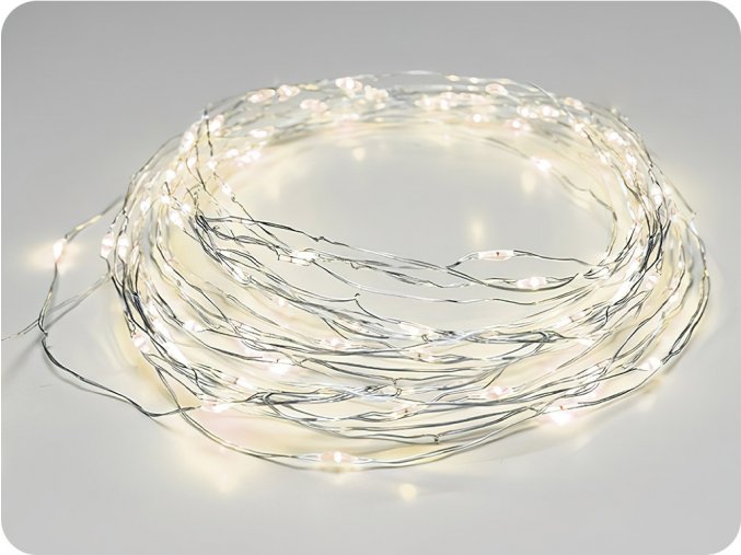 LED dekoračná reťaz 20m, 200LED, teplá biela, 8 funkcií, s adaptérom, strieborná [X01200112]