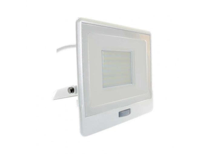 LED reflektor s PIR senzorom 50W, 4000lm,  Samsung chip, 1m kábel, 100°, IP65, biely