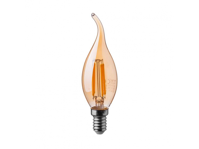 Retro LED Filament žiarovka sviečka, E14, 4W, 350lm, jantárové sklo, 2200K