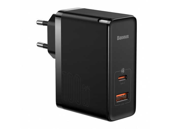 Baseus GaN Pro rýchlonabíjací adaptér USB-C + USB 100W + 1m kábel čierny [CCGP090201]