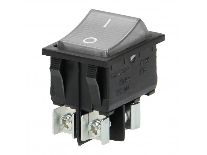 Vypínač kolískový I/O, biele podsvietenie, hranatý, podsvietený, 16A/230V, čierny [OR-AE-13179/W/B]