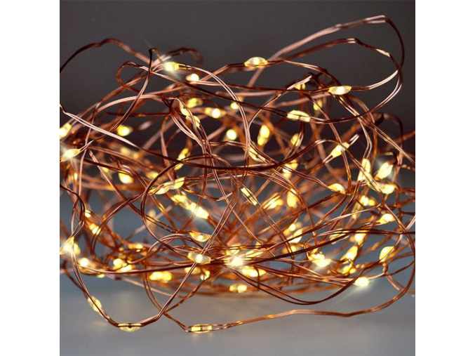 Solight vianočná reťaz medená, 100x mini LED, 10m, 3xAA, teplé svetlo [1V54-WW]