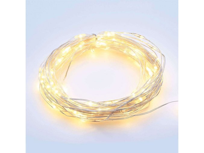 LED dekoračná reťaz strieborná s časovačom 10m, 100LED, 3xAA, IP44 [X01100115, X01100215]