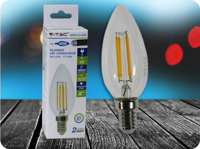 E14 LED RETRO FILAMENT žiarovka 4W, sviečka