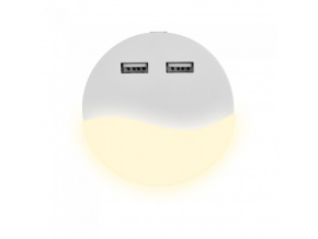 LED Nočné svetielko 0.4W (10lm), 2xUSB, okrúhle