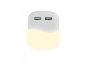 LED Nočné svetielko 0.4W (10lm), 2xUSB, hranaté