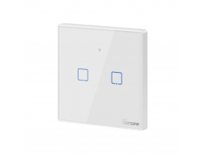 Smart 2-Vypínač biely WiFi + RF433 Sonoff, typ T2EU2CTX (2 kanály), 2A, max.480W, tvrdené sklo [IM190314016]
