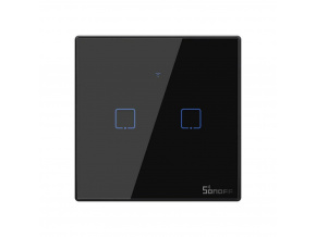 Smart 2-Vypínač čierny WiFi + RF433 Sonoff typ T3EU2C-TX (2 kanály), 2A, max. 480W, tvrdené sklo [IM190314019]