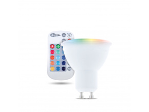 LED žiarovka GU10, RGB+W, 5W, 250lm, s diaľkovým ovládaním, 3000K