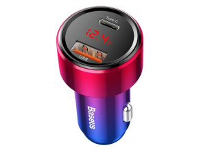 Nabíjací adaptér do auta Baseus Magic USB + USB-C QC 4.0, PD 45W/6A, červený + modrý [019263]