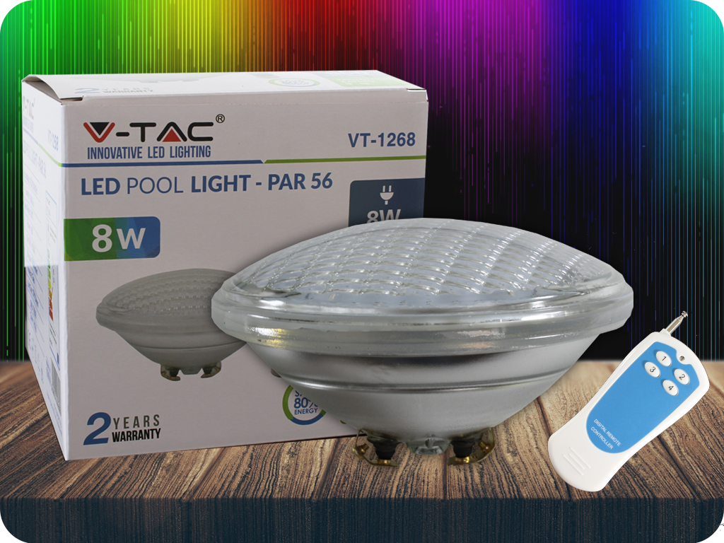 LED bazénová žárovka, 8W (800lm), PAR56, 12V, IP68, RGB