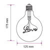 E27 LED Filament LOVE žiarovka 5W (70Lm), G125, 2200K