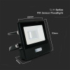 LED reflektor s PIR senzorom, 10W, 735lm,  Samsung chip, 1m kábel, 100°, IP65, čierny