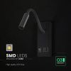 LED lampa k posteli 3W, 120lm, CREE CHIP,  USB-C+USB, čierna/2-PACK!