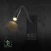 LED lampa k posteli 3W, 120lm, CREE CHIP,  USB-C+USB, čierna/2-PACK!