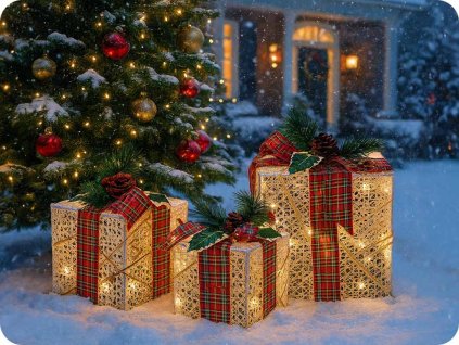 Set od 3 božićna poklona s LED rasvjetom, IP44 [1V291]