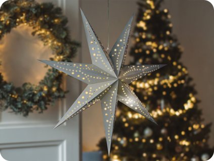 LED božićna zvijezda srebrna, viseća, 60 cm, 2xAA [1V294]