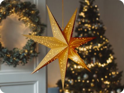 LED božićna zvijezda zlatna, viseća, 60 cm, 2xAA [1V295]