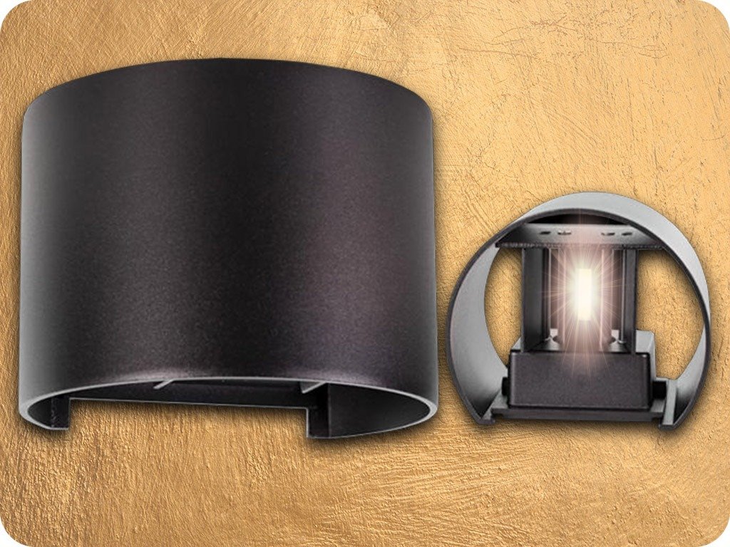 Stenska svetilka 6W, črna, okrogla, IP65
